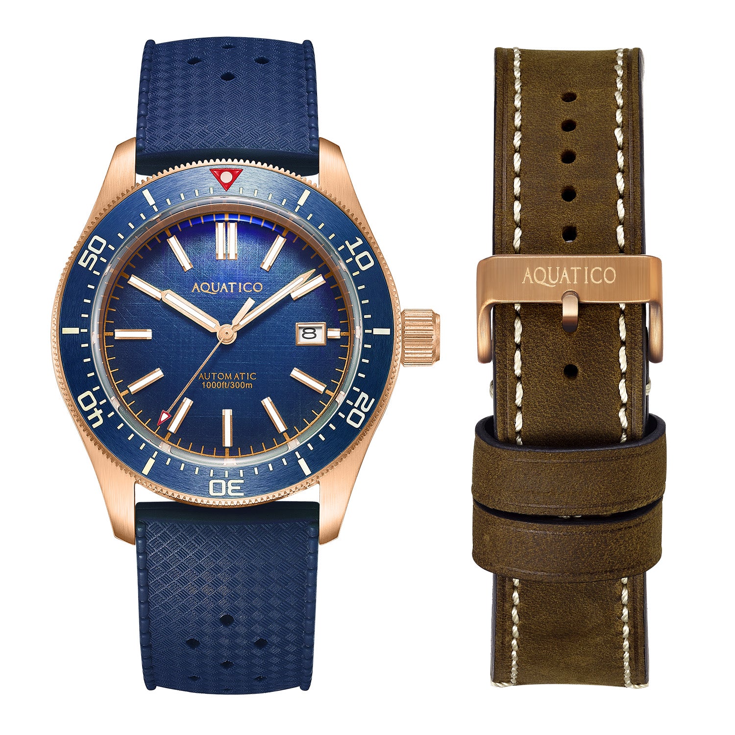 bronze watch blue dial