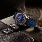 bronze watch blue dial