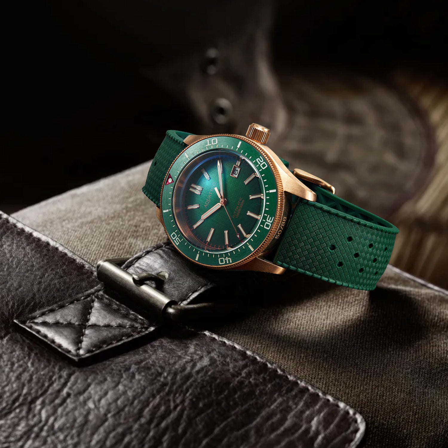 bronze watch green dial