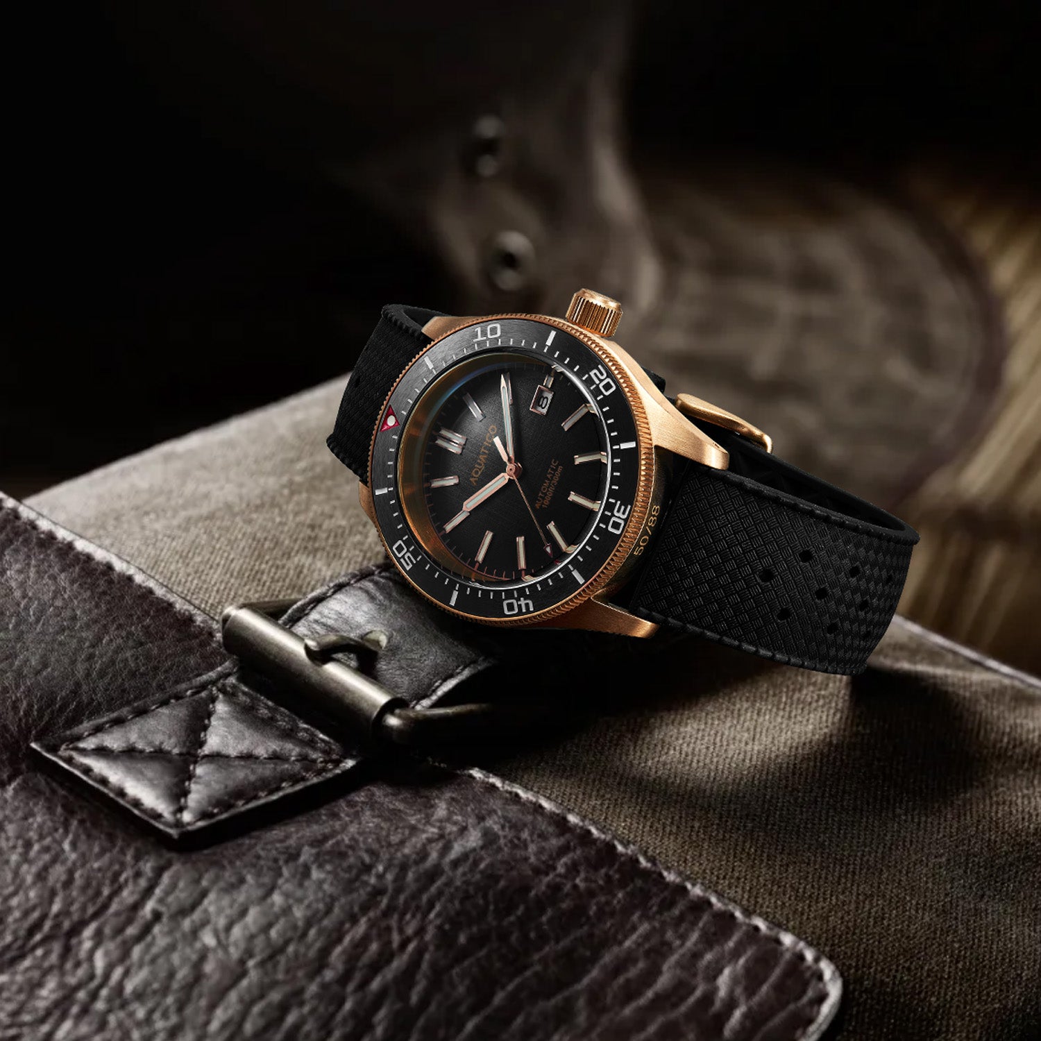 bronze watch black dial