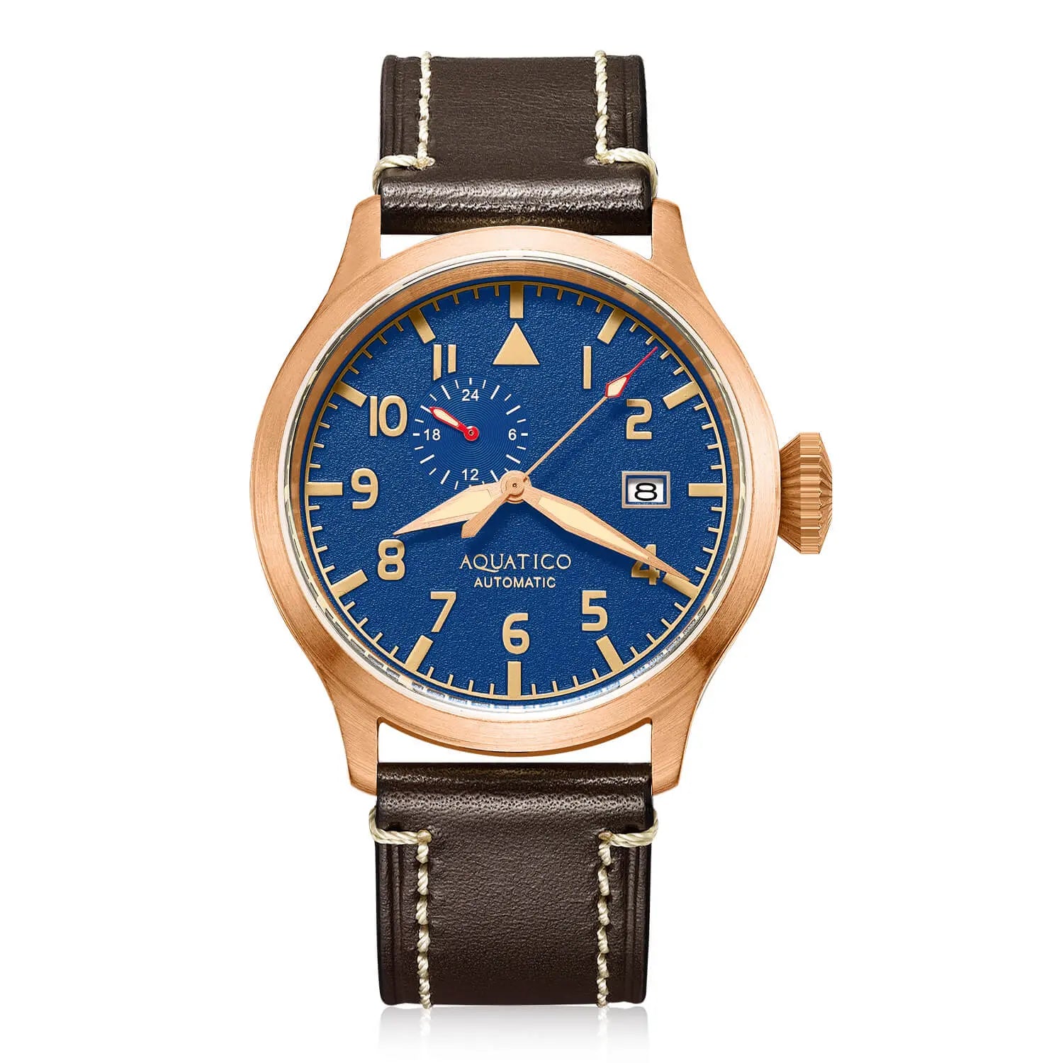 Aquatico Big Pilot 43mm Bronze Blue Dial Watch aquaticowatchshop