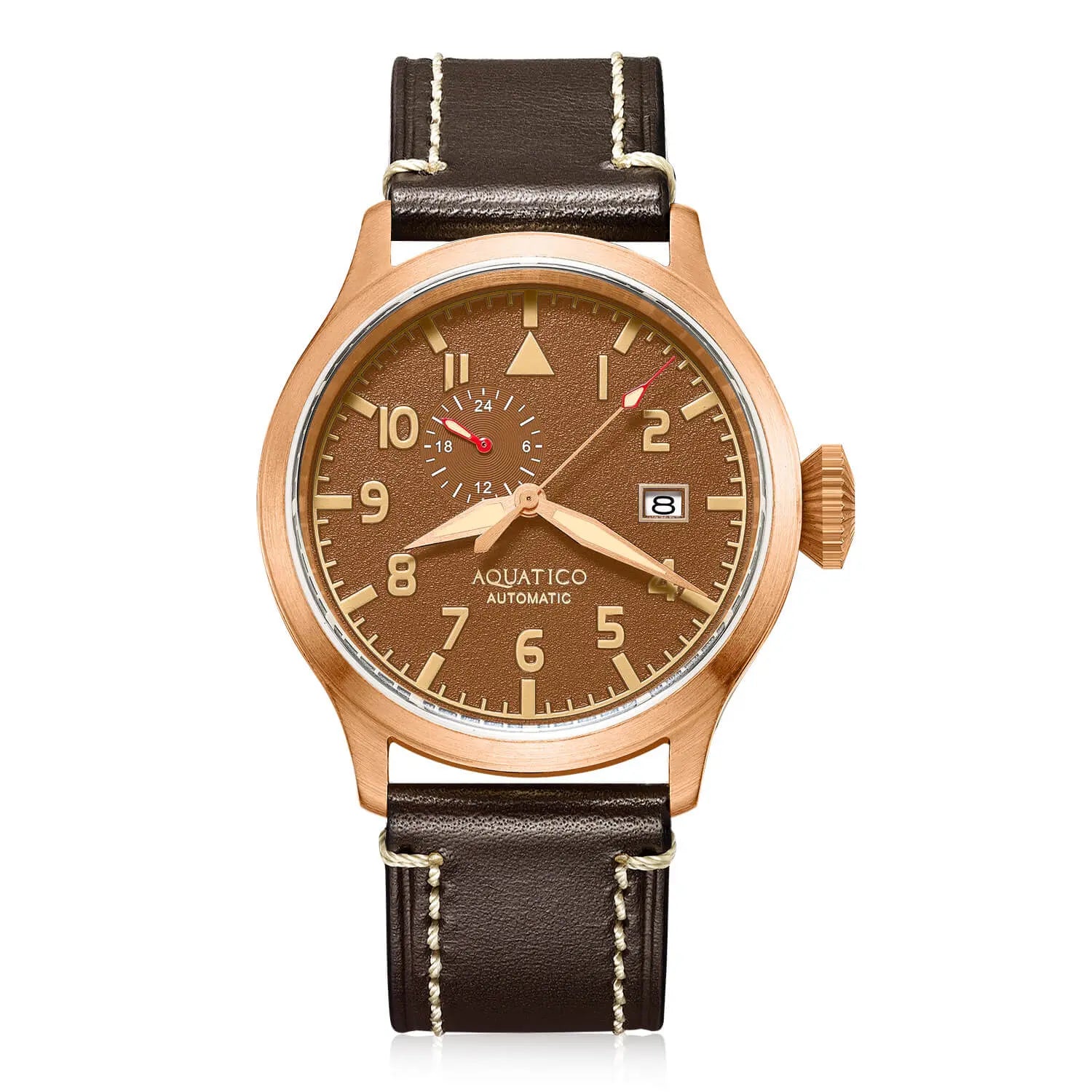 Aquatico Big Pilot 43mm Bronze Brown Dial Watch aquaticowatchshop