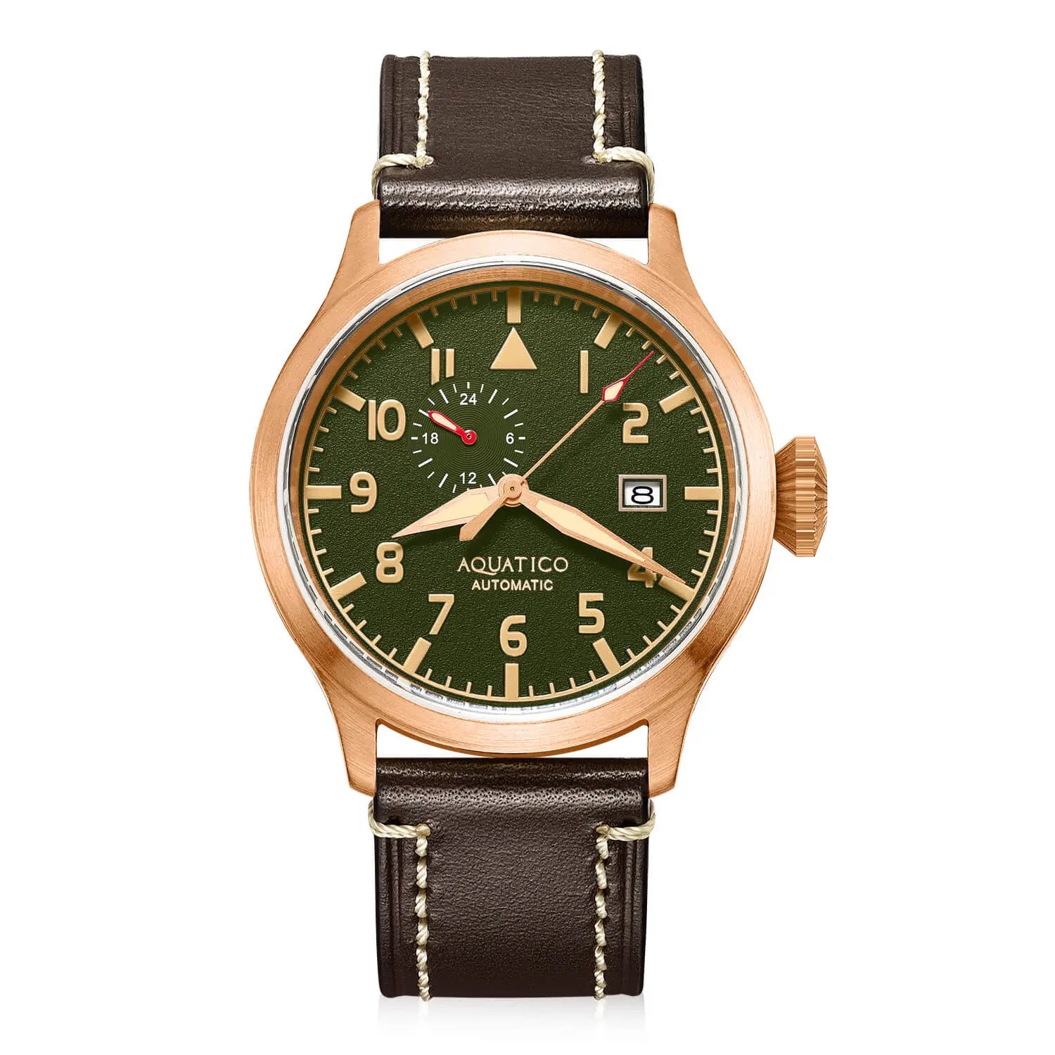 Aquatico Big Pilot 43mm Bronze Green Dial Watch aquaticowatchshop