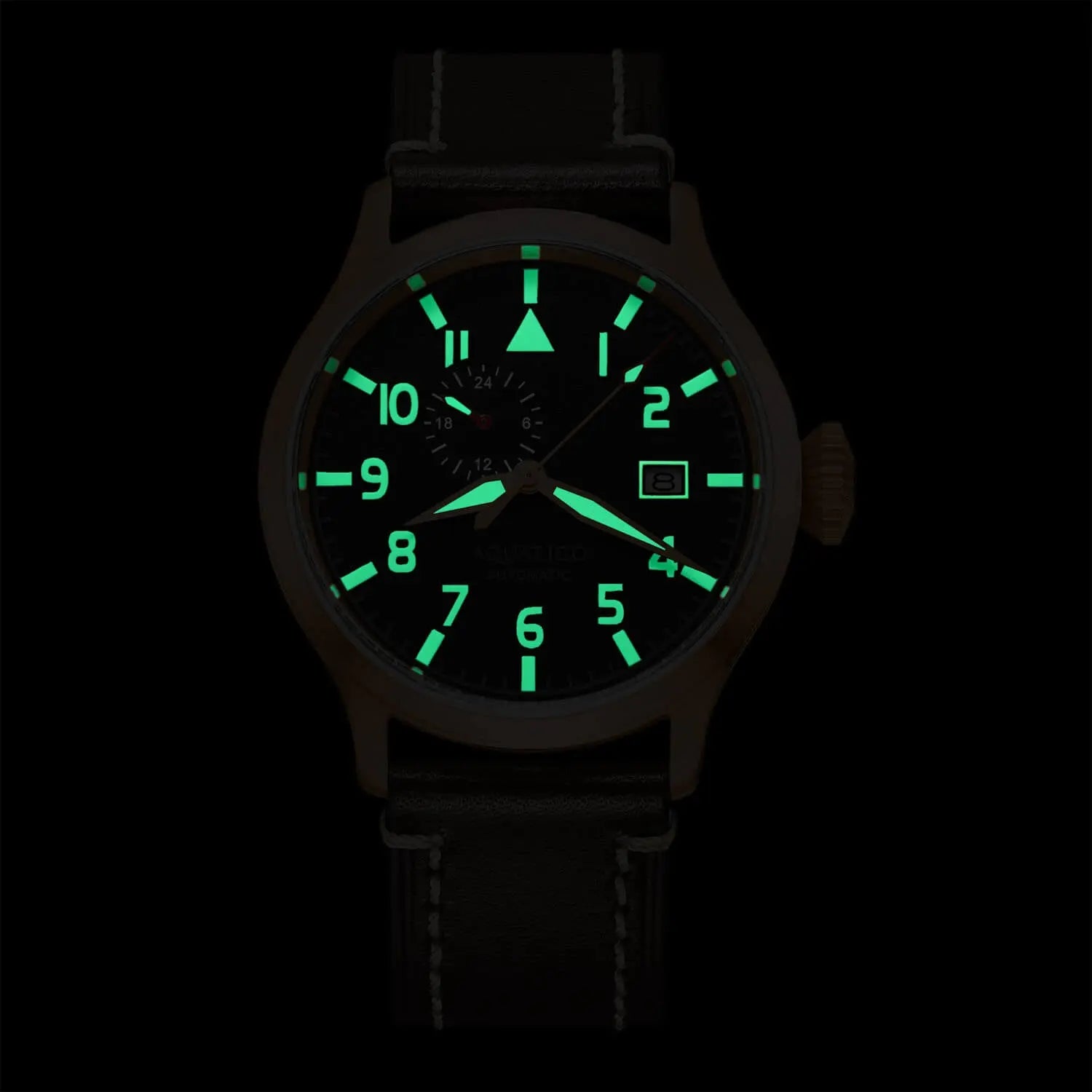 Aquatico Big Pilot 43mm Bronze Green Dial Watch aquaticowatchshop