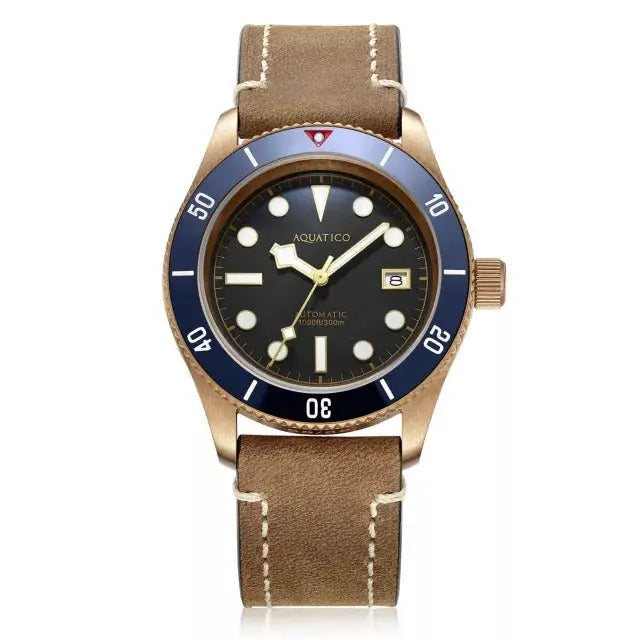 Aquatico Bronze Sea Star Black Dial Watch (Blue Ceramic Bezel) aquaticowatchshop