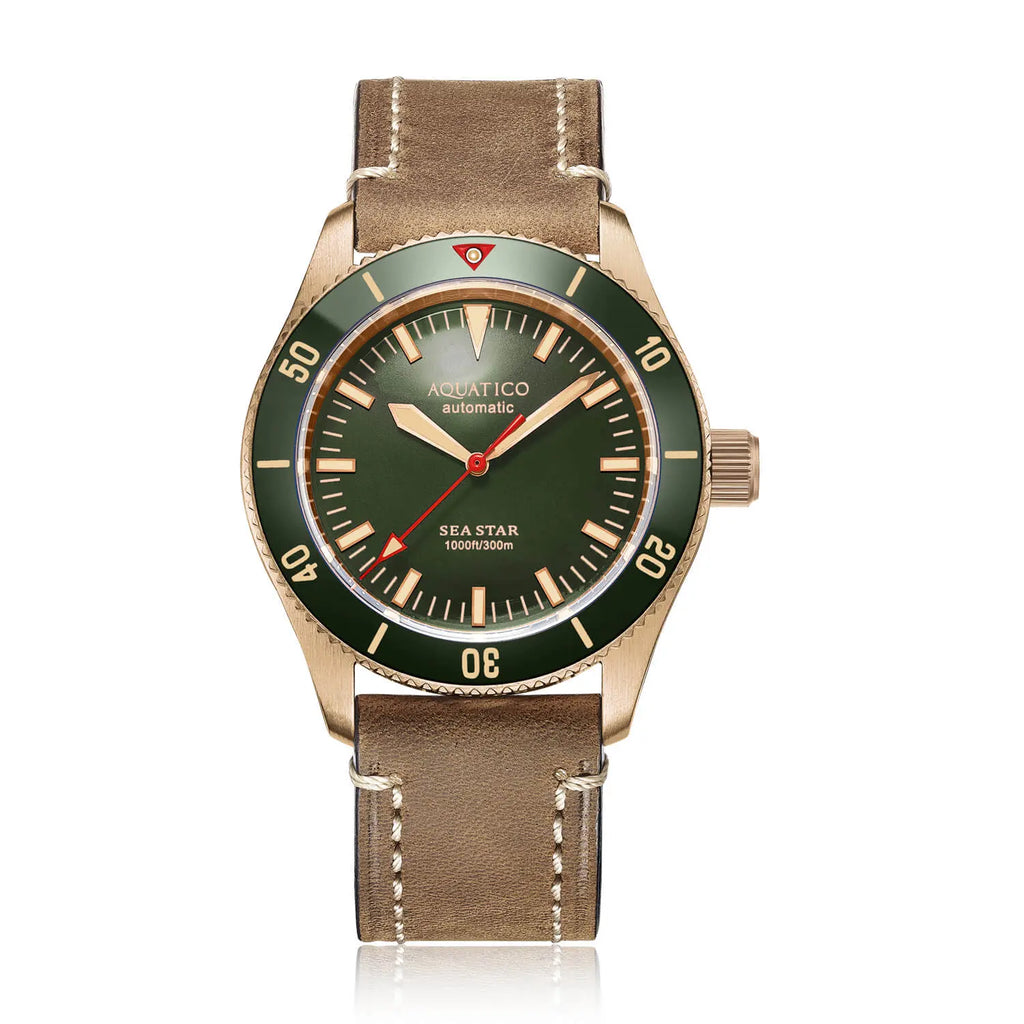 Aquatico Bronze Sea Star Military Green Dial Watch (Ceramic Insert)